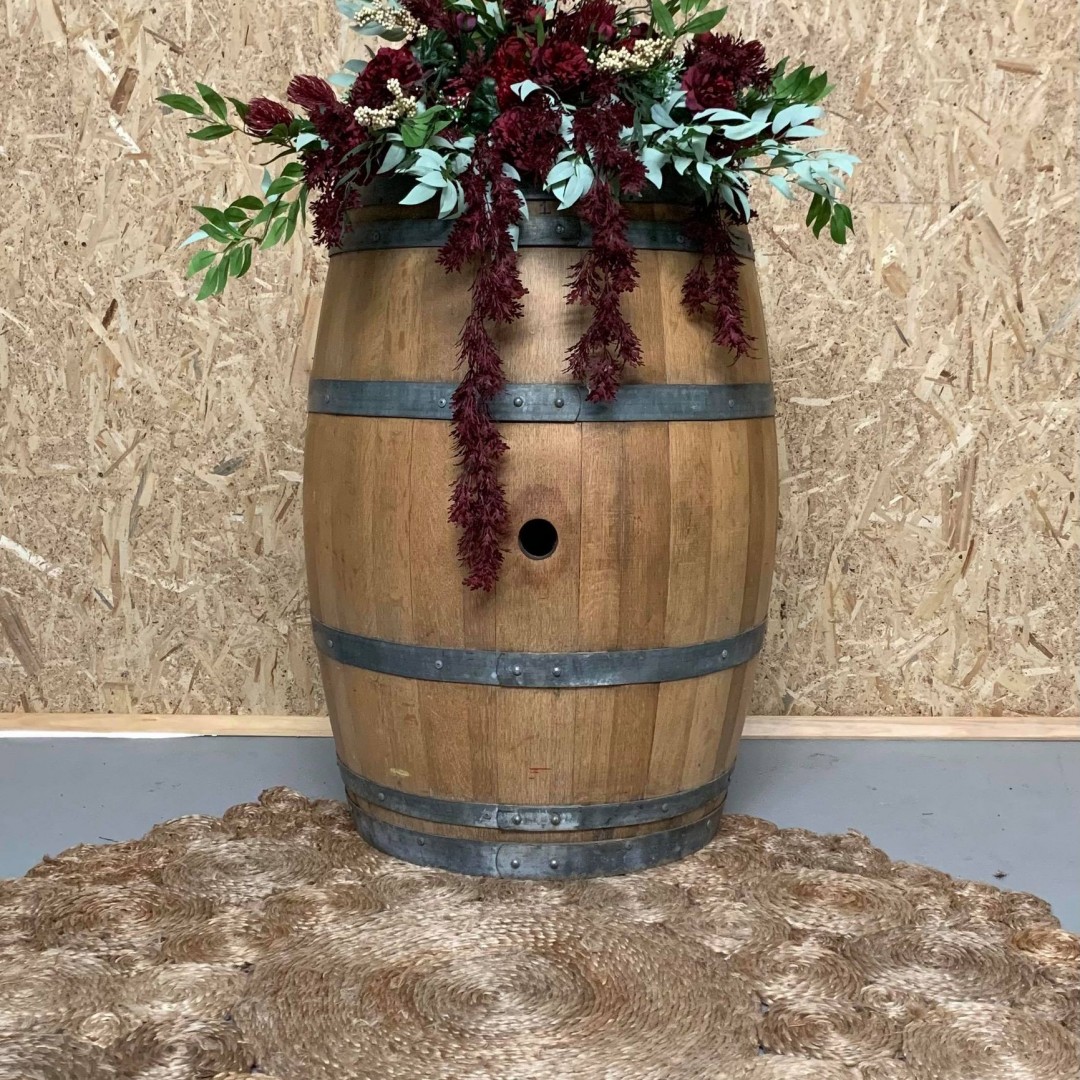 Burgandy Florals Wine barrel topper | Swans Lane Decor Hire